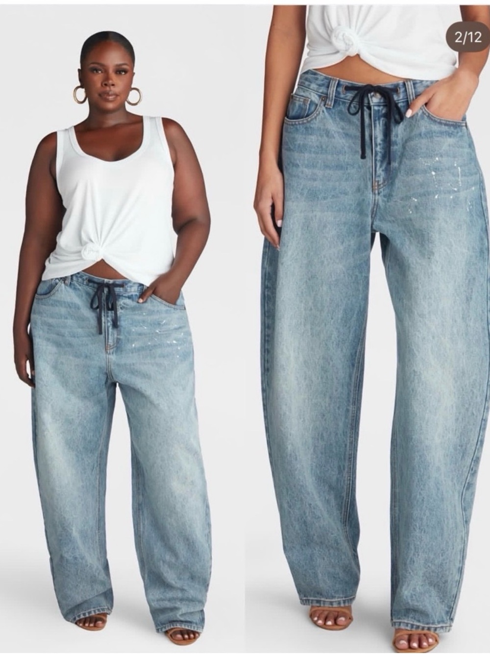 KBB by Kahlana Light Blue Barrel Leg Jeans with Drawstring Waist